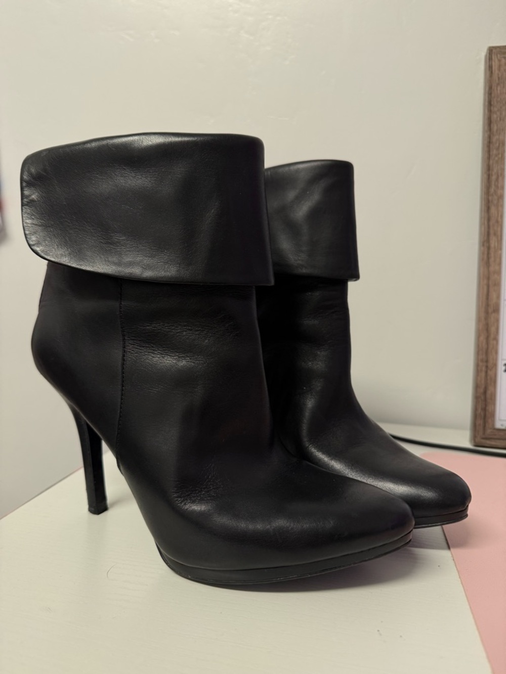 Ralph Lauren Leola Fold-Over Leather High-Heel Ankle Boots